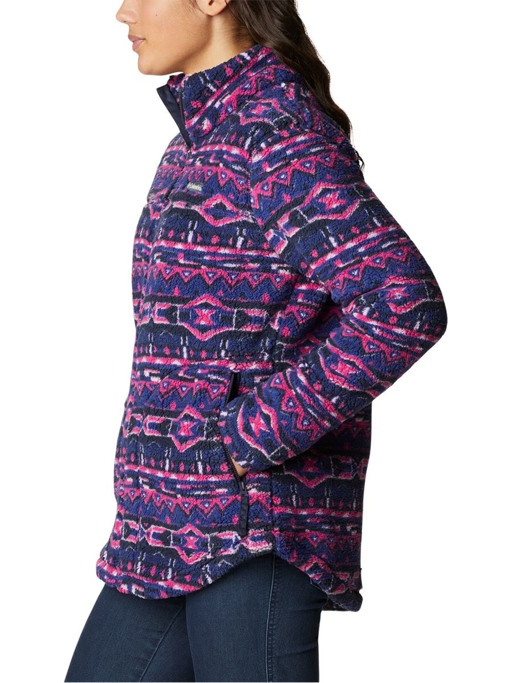Columbia Navy & Pink Patterned Half-Zip Teddy Jacket